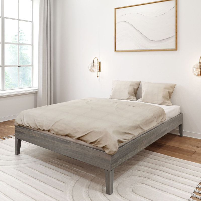 Lit plateforme en bois massif Arikah, Driftwood, Double