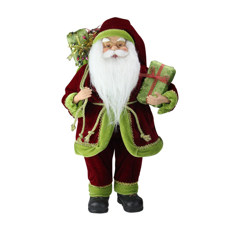 Père Noël avec sac de cadeau, H 12 po x l 6 po x P 5,5 po