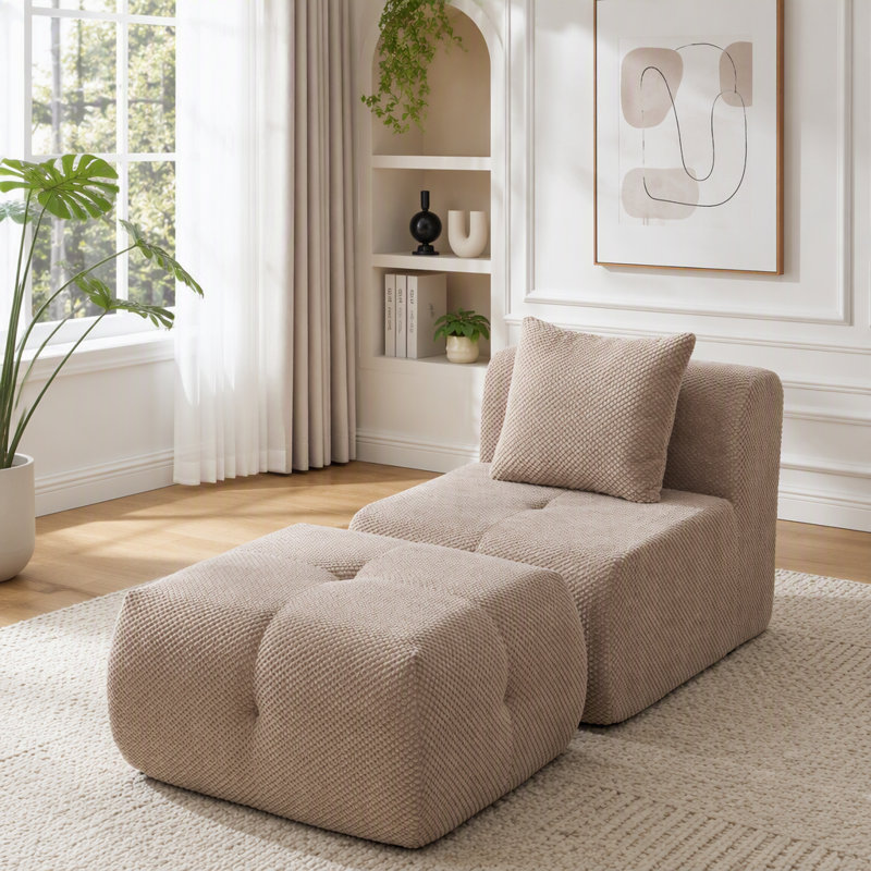 Ensemble de chaises d'appoint modulaires sans accoudoirs avec repose-pieds Cloud, Polyester taupe