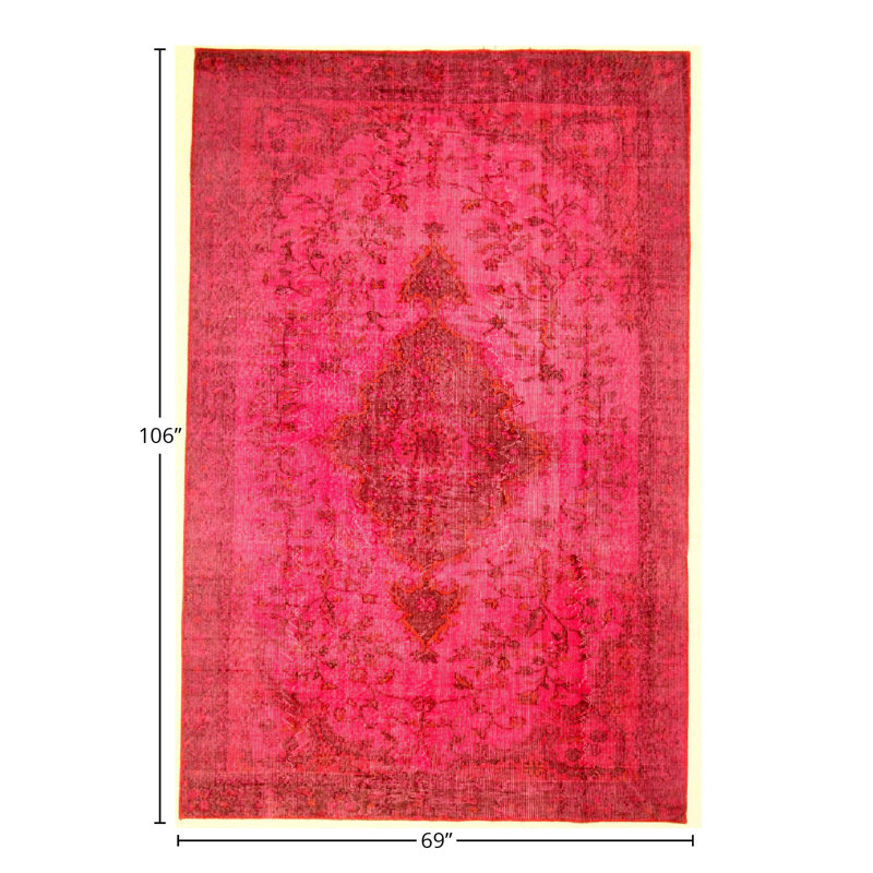 Hand Knotted Oriental Area Rug in Pink