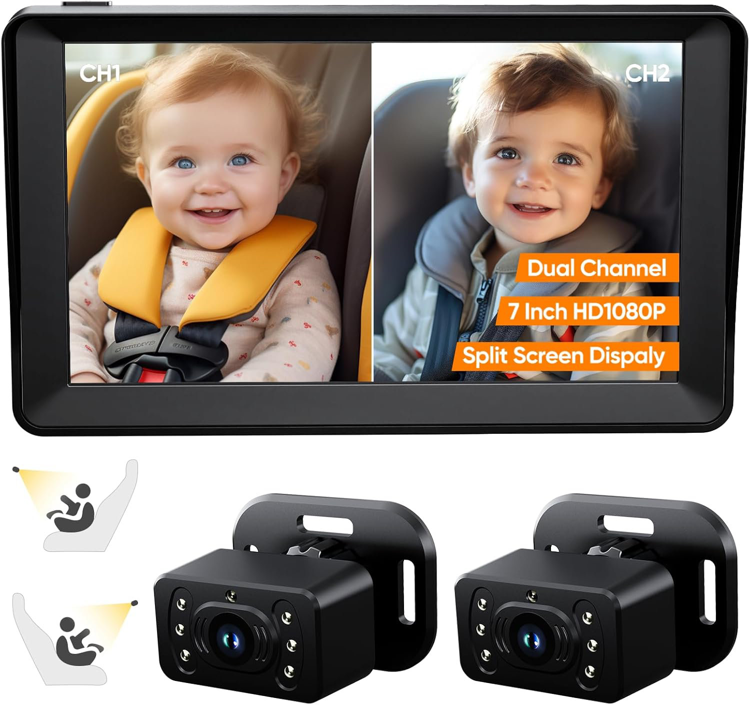 Symple Stuff Baby Car Camera For 2Kids-7 Inch IPS Display With Dual ...