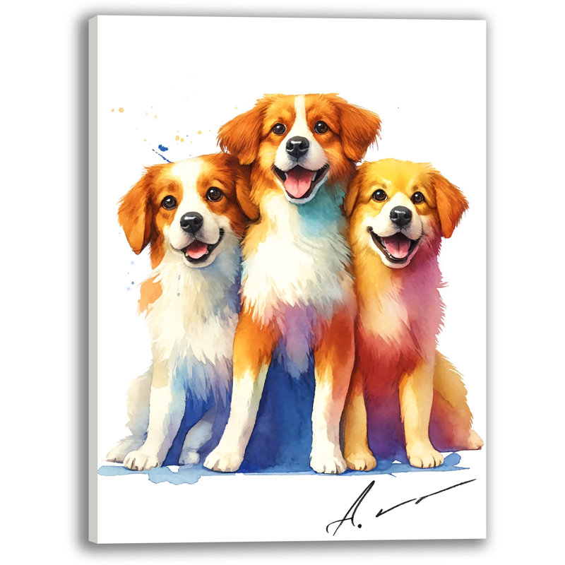 «Puppy Trio Charm - Watercolor Canine Friends» sur toile, H 36 po x l 24 po x P 1,5 po
