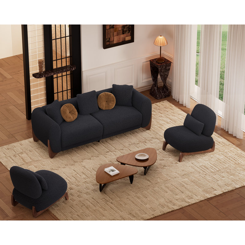 Cloud 5-Person Modern Sherpa Living Room Set, Black