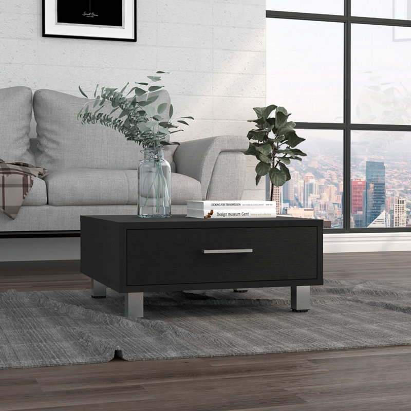 Table basse, un tiroir, quatre pieds, noir, table, Noir