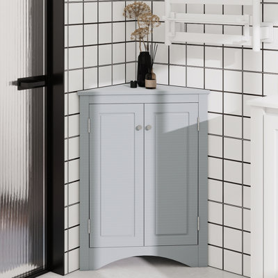 Gray Triangle Bathroom Storage Cabinet With Adjustable Shelves, Freestanding Floor Cabinet For Home Kitchen