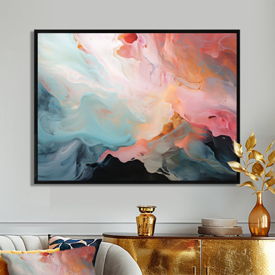 Playful Deep Pink Sky Dance II - Liquid Ink Abstract Wall Art Decor