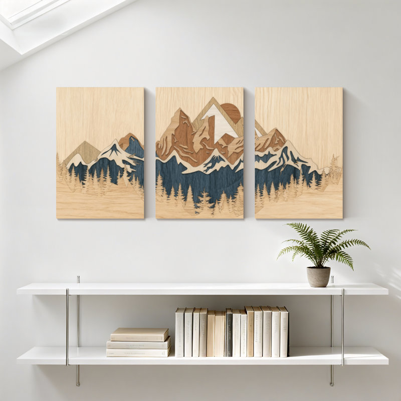 «Landscape & Nature Mountain Range Forest Reflection», ensemble de 3 impressions sur toile, H 18 po x l 36 po