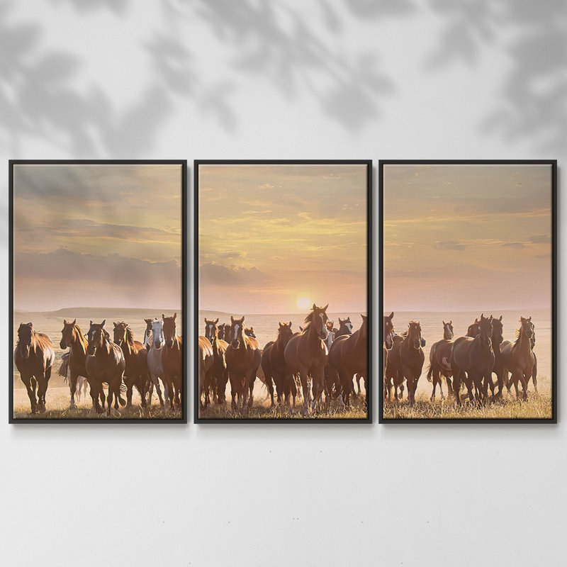 Horse Motion I 3 pièces, Cadre noir, H 24 po x l 48 po x P 2 po