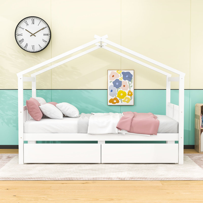 Souris Wood Daybed with 2 Big Drawers, White, Twin
