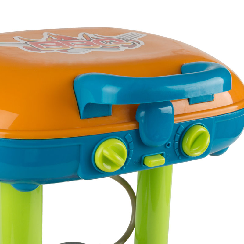 Ensemble de cuisine pour enfants avec barbecue - Figurine de jeu avec lumières en forme de flamme, bruits de grésillement, roues, nourriture fausse et jouets culinaires par Hey Play (multicolore)