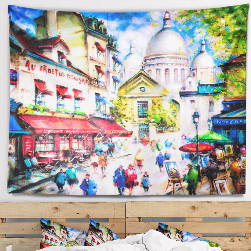 Sacre coeur et tapisserie de montmartre Cityscape, H 32 po x l 39 po