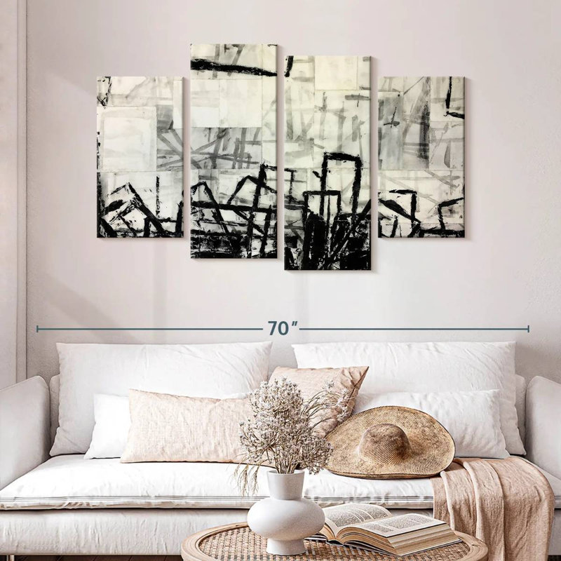 Avery abstrait noir et blanc, H 32 po x l 52 po
