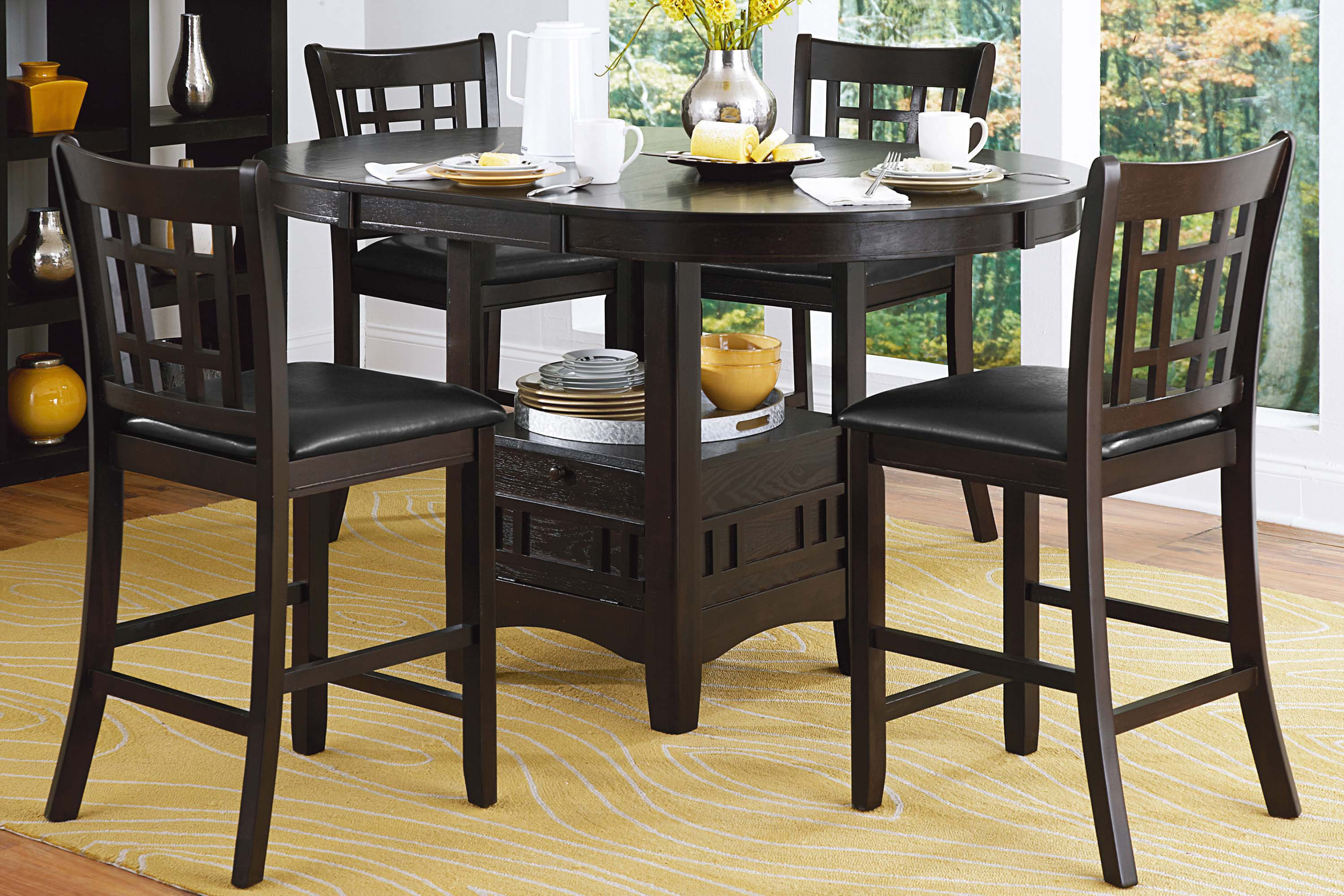 Darby Home Co Traditional Design Dark Cherry Finish Counter Height Dining Set 5pc Table w ...