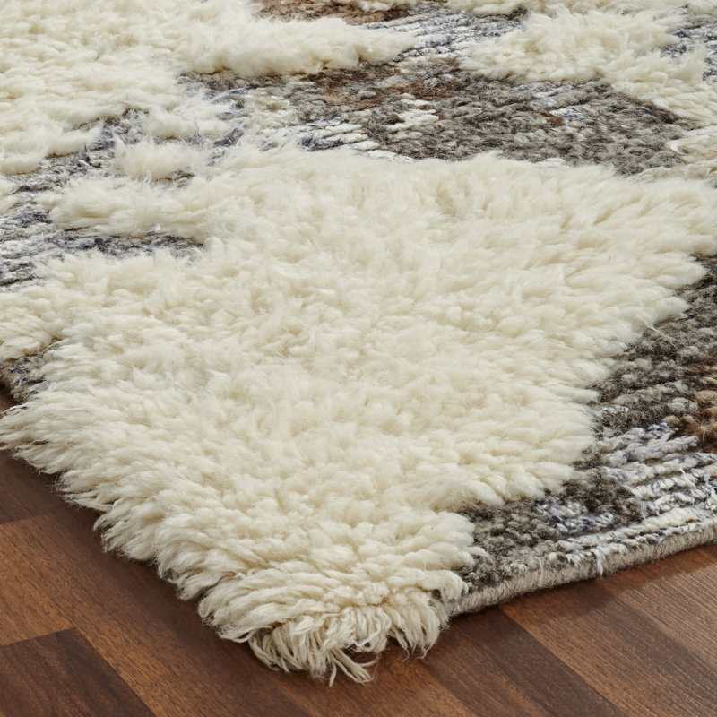 Tapis ivoire en laine noué à la main Helper, 2 pi x 3 pi
