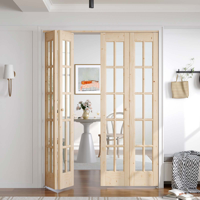 Porte pliante en verre et en bois massif avec quincaillerie d'installation, 48 po x 80 po