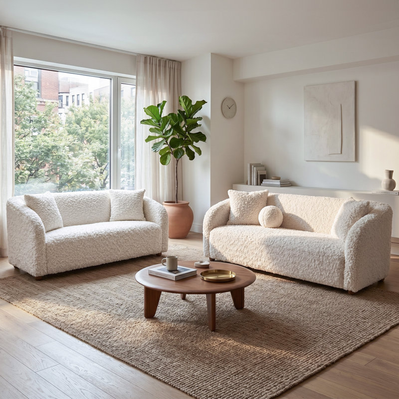 Ensemble de canapé courbé 2 pièces avec coussin décoratif, White