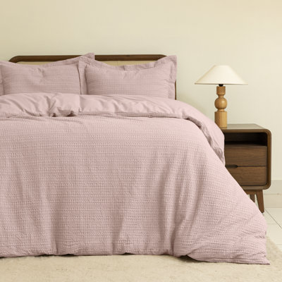 Dreamology Waffle Weave Duvet Cover, Queen Duvet Covers,100% Cotton Waffle Duvet Covers with Zipper Closure, Soft Luxury Textured & Breathable, 2 Pillow shams, 1 Duvet Cover (Dusty Pink, Queen)