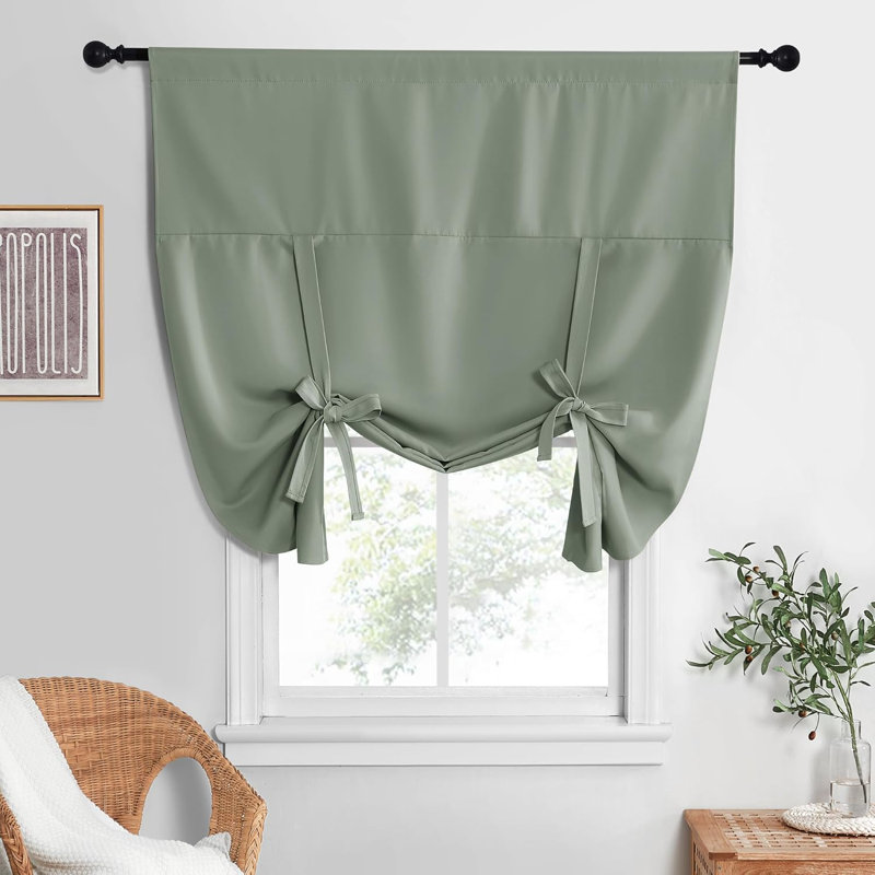 Blackout Thermal Insulated Short Curtain Tie Up Shade for Small Window, Window Valance Balloon Roman Blind (Rod Pocket 1 Panel)