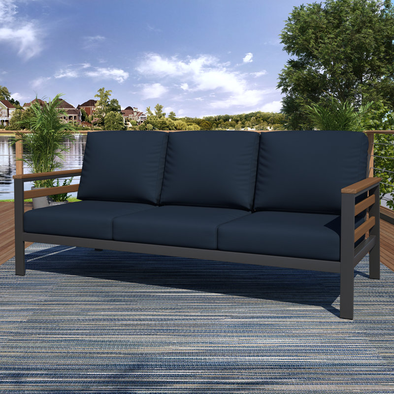 Canapé d'extérieur Townsend de 80 po de largeur avec coussins Sunbrella®, Antique Mahogany, Toile bleu marine Sunbrella®