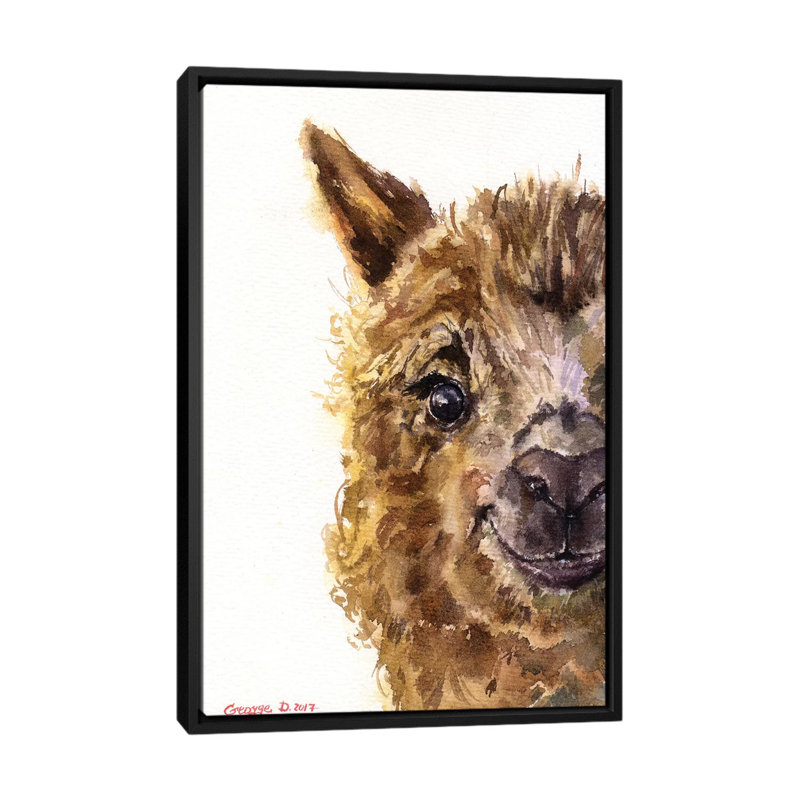 Reproduction de lama sur toile, H 26 po x l 18 po x P 1,5 po, Toile avec cadre noir, Pas de tapis