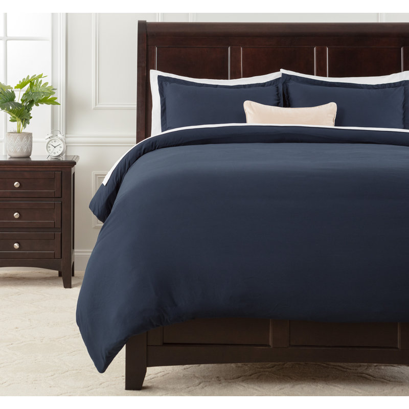 Ensemble de housse de couette ultra-doux, Housse de couette grand + 2 taies d'oreiller, Bleu minuit