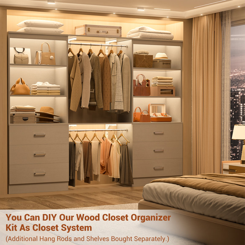 47.2" Closet System with 6 Wooden Drawers, Gray