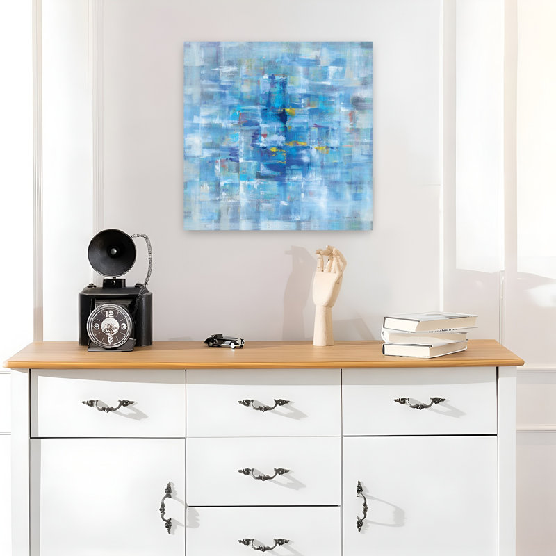 Carrés abstraits contemporains bleus avec art abstrait bleu, H 18 po x l 18 po