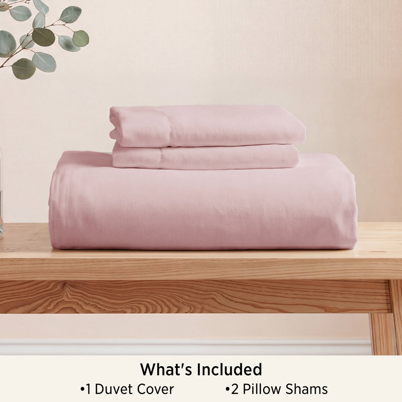 Housse de couette en microfibre de format grand format - ensemble de literie très doux en coton prélavé (ensemble de 3), Rose