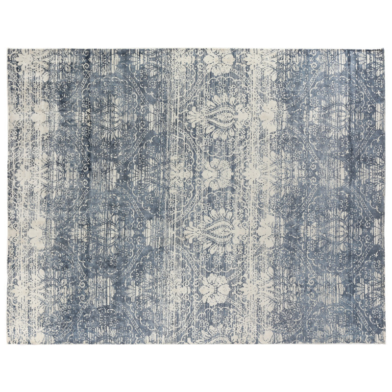 Koda Damask Area Rug in Blue, Rectangle 8' x 10'