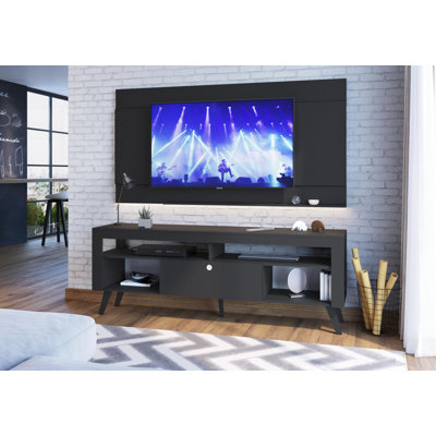 Meuble télé Québec pour téléviseur de 70 po ou moins - Meuble audio-vidéo moderne avec rangement - Finition noire