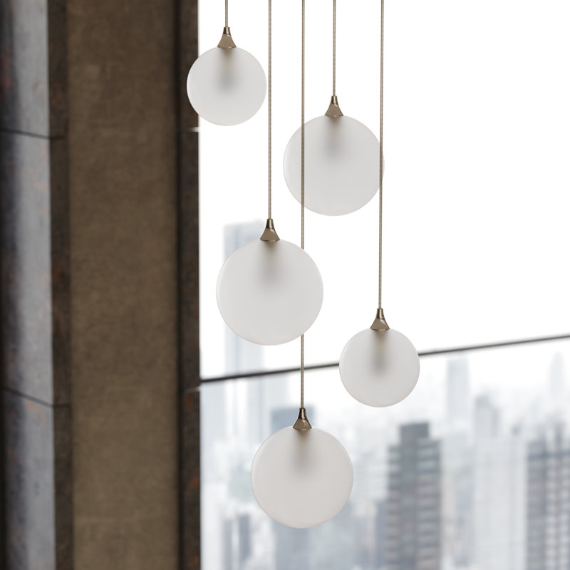 Pendentifs Perla 5 dans des globes en verre blanc givré, Noir mat
