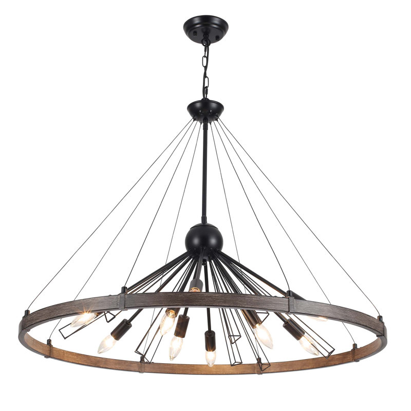 9- Light Modern Vintage Dimmable Sputnik Wagon Wheel Chandelier with Adjustable Chain for Kitchen, Living Room, Dining Room