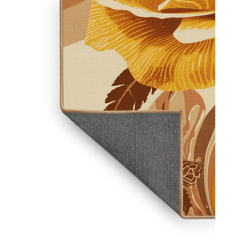 Tapis éclectique à fleurs douces et douces à motif floral de roses jaunes - reliure brun clair, 8 x 12
