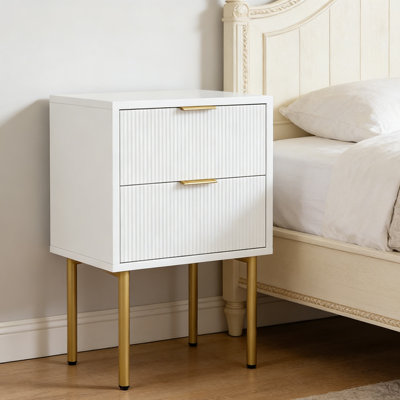 Modern Night Stand With Drawers & Gold Metal Frame, Small Nightstand For Bedroom, Living Room