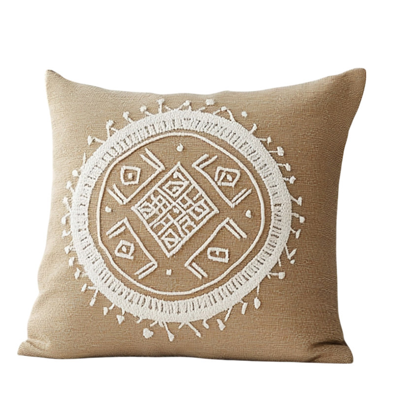 Coussin brodé à motif géométrique