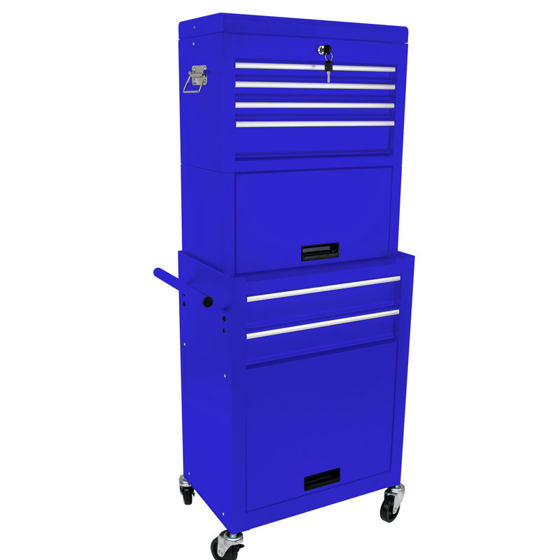 Armoire-boîte bleue à 6 outils - Détachable, grand espace de rangement interne pour atelier à 6 tiroirs roulants amovibles, atelier de réparation de garage