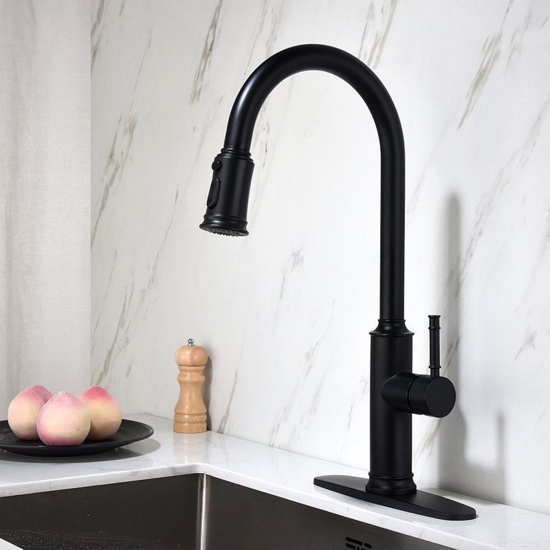 Robinet de cuisine avec douchette extractible, Noir mat