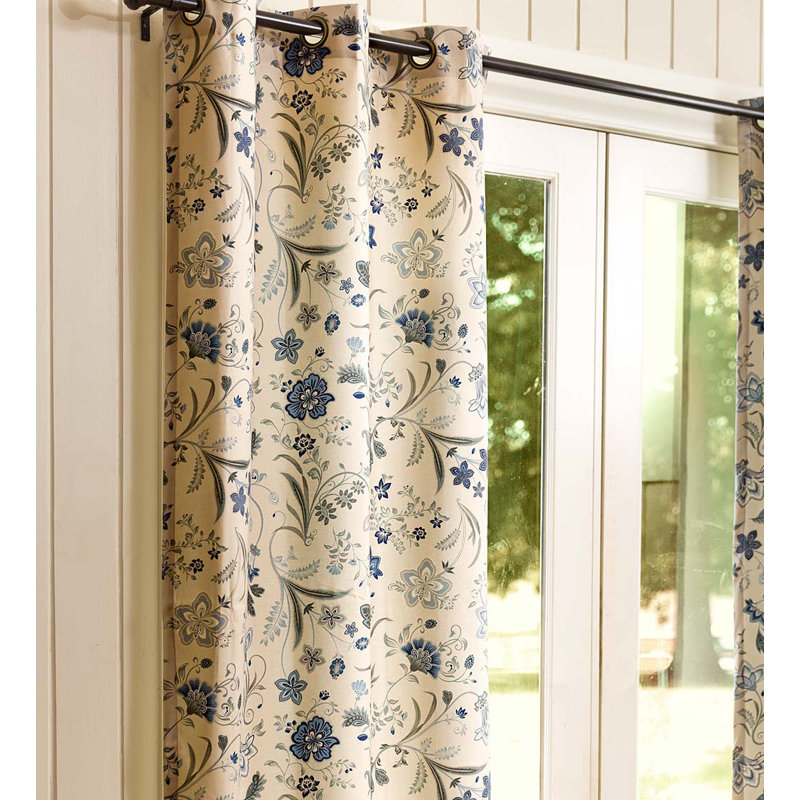 Panneaux de rideaux occultant et isolant avec œillets 100% coton Jacobean, Bleu, l 80 po x L 84 po