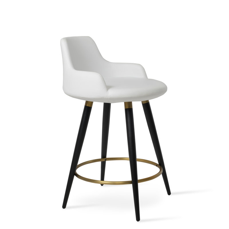 Tabouret Dervish Ana, Noir/laiton, Blanc, Tabouret de bar 29 po (hauteur du siège)