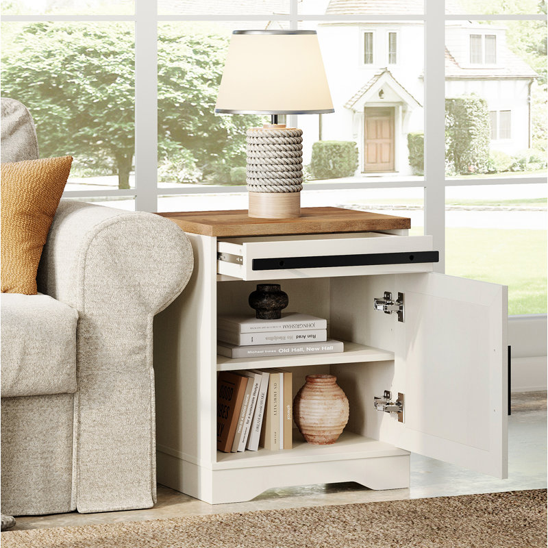 1-Drawer Manufactured Wood Nightstand with Cabinet, White/Oak 