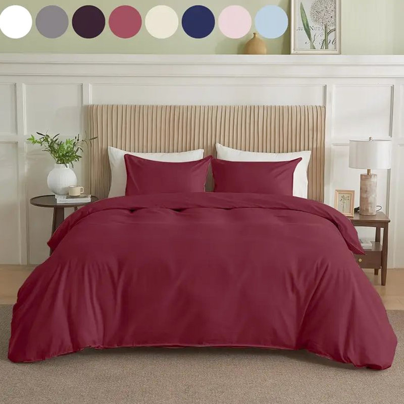 Housse de couette unie simple pour lit grand simplement bourgogne - Simple comme un nuage, mélange de coton, respirant et confortable, coutures renforcées à effilochage, boulochage, disponible en différentes tailles, sécuritaire