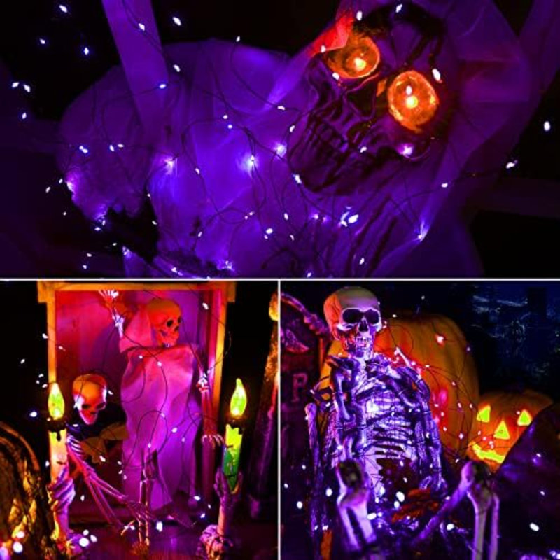 Halloween Fairy Lights, 2 Pack Total 78FT 240 LED Purple Fairy Lights, 8 Modes Solar Powered Purple Light, Twinkle Outdoor Halloween Light String For Outside Party Home Decor Black Wire
