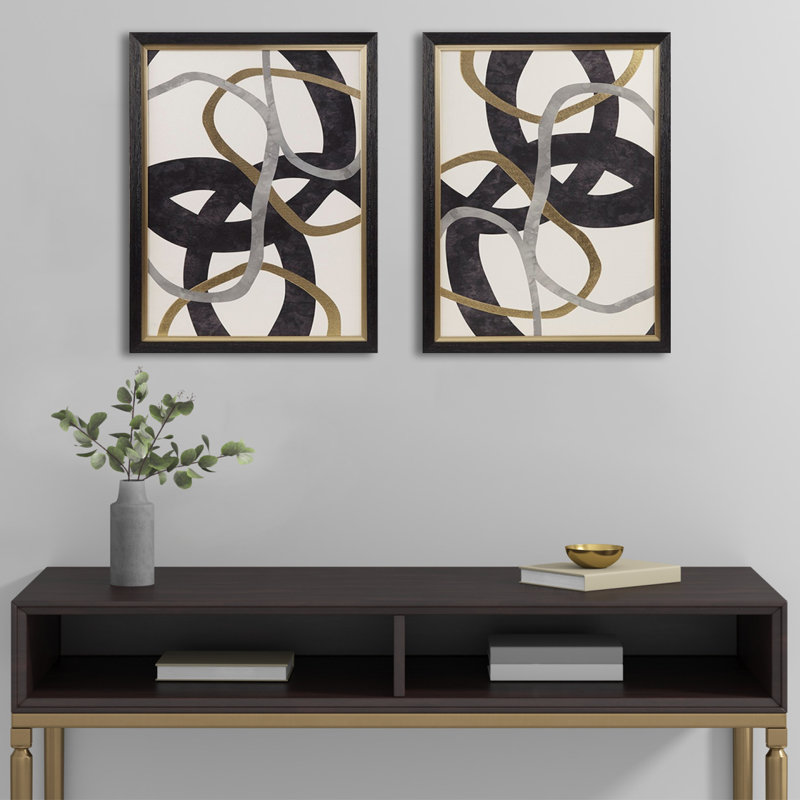 Ensemble de 2 toiles d'art encadrées en feuille d'or