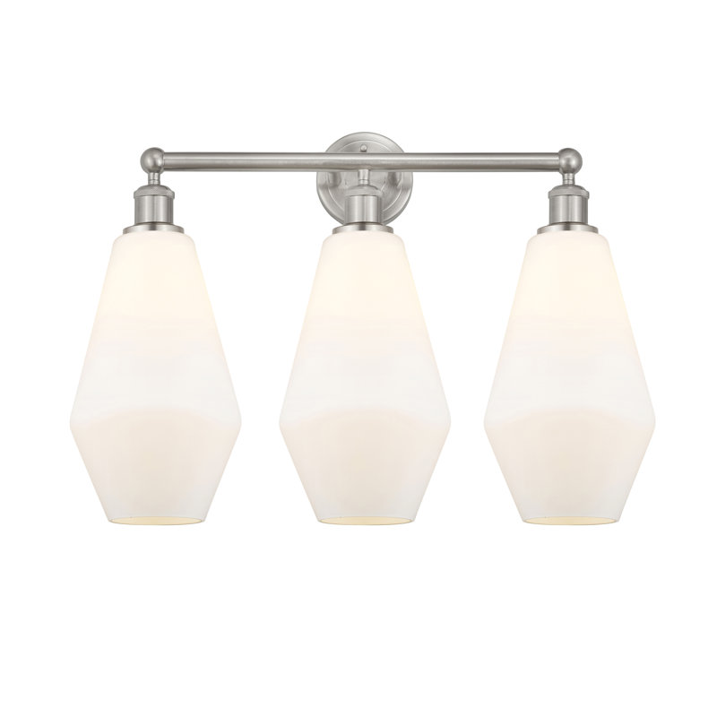 Éclairage pour salle de bain 3 lumières à intensité variable, Blanc mat, Nickel satiné