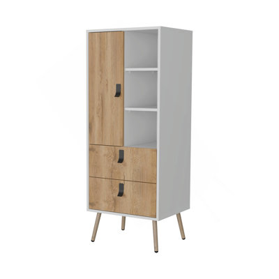 Commode haute 2 tiroirs blanche et macadamia