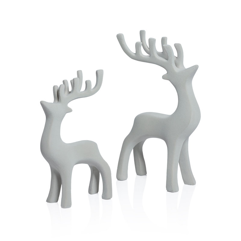Figurine de cerf gris floqué, ensemble de 2 tailles assorties, décorations des Fêtes