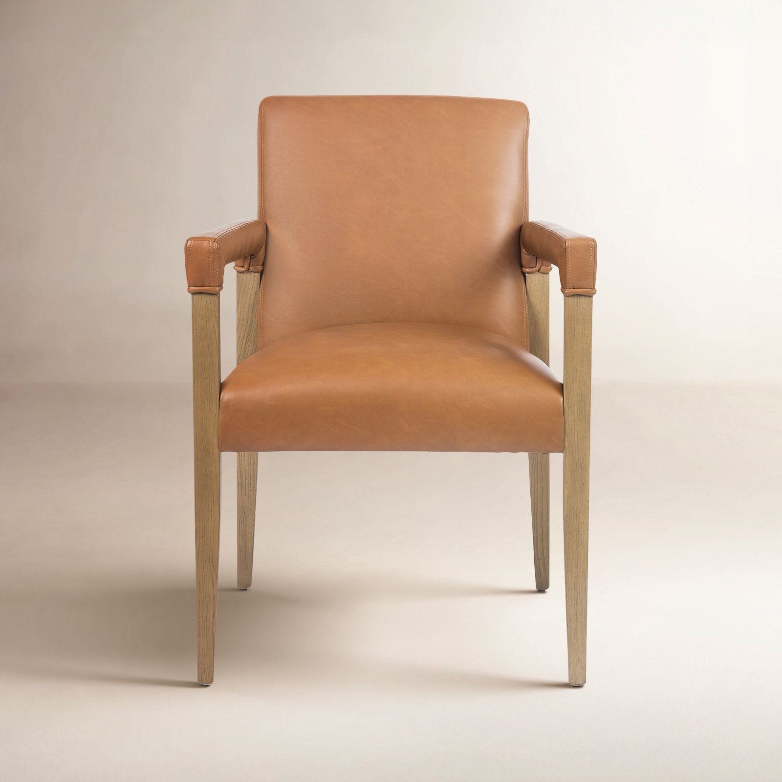 Morelle Linen Oak Dining Armchair, Faux Leather Brown