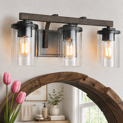 Ifill 3 Dimmable Faux Wood Farmhouse Vanity Light