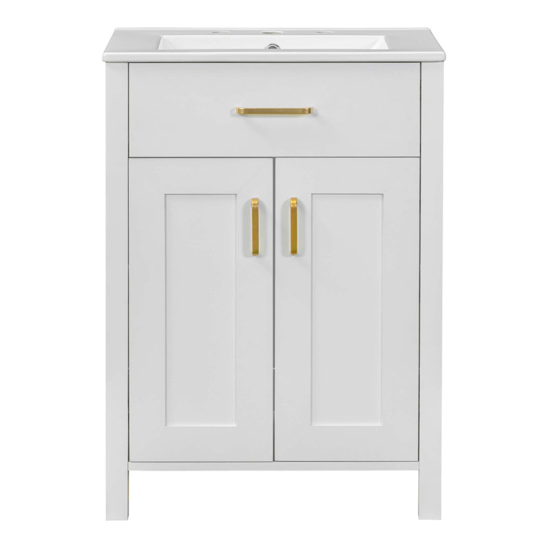 Ensemble de meuble-lavabo 24 po avec lavabo en céramique, meuble-lavabo compact luxueux, 2 portes à fermeture douce, tablette réglable