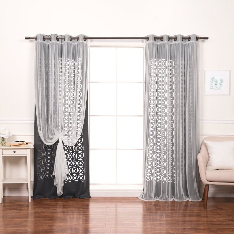 Polyester Trellis Laser Cut Out Curtains, Dark Gray